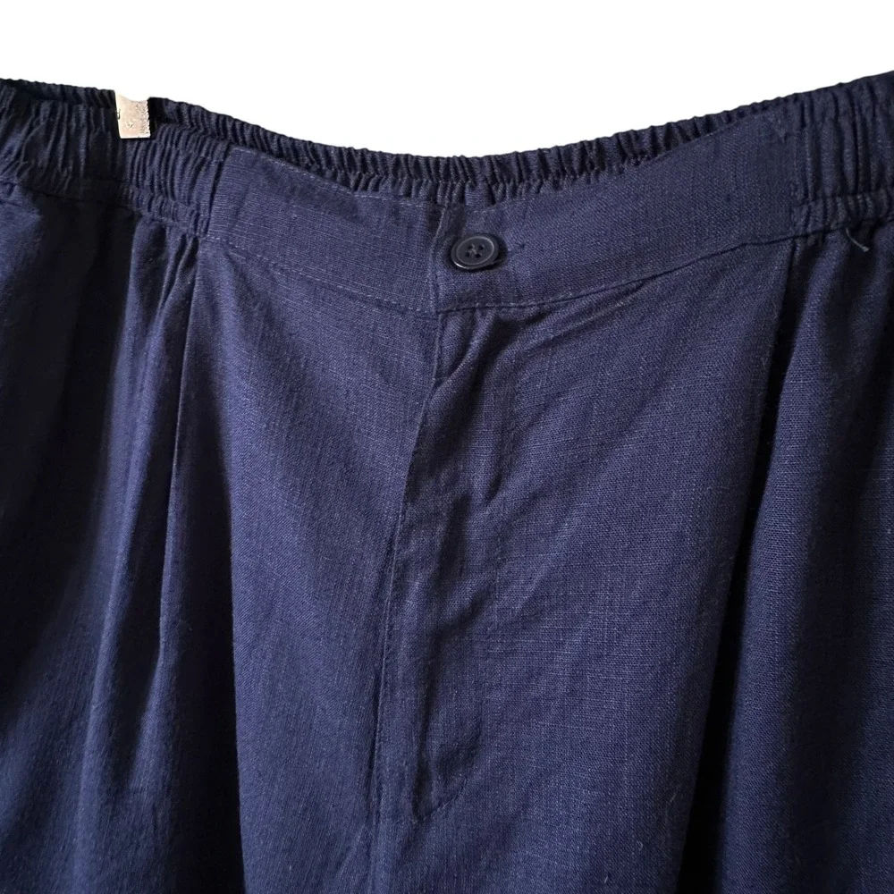 boohooMAN Half & Half Waistband Slim Fit Pleat Linen Blend Shorts XL Navy NEW